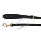 Comfy Leather Lead with PADDED Leather Handle - length 40" (1 cm wide) ~Brass: Black